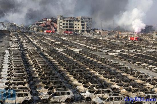 天津港爆炸受损汽车照片