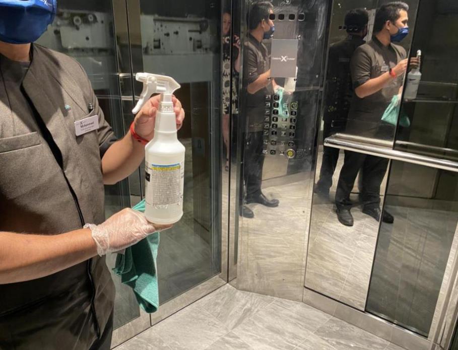 电梯间在每次使用后都会经过消毒