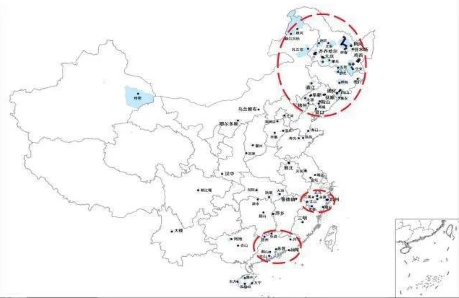 吴康利用2007年至2016中国城市建设统计年鉴发现的收缩城市地图