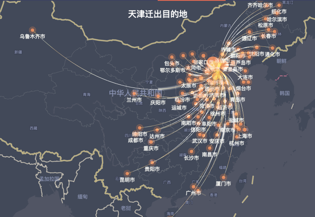 百度迁徙地图显示，疫情爆出前一周，北京及河北是天津最多人前往的地区