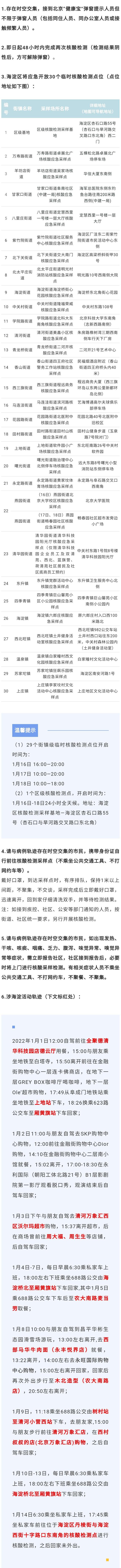 海淀区将应急开放30个临时核酸检测点位