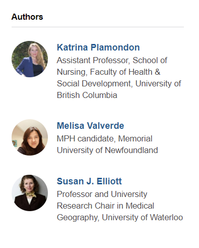 UBC大学教授Katrina Plamondon、纽芬兰纪念大学教授Melisa Valverde和滑铁卢大学教授Susan J. Elliott共同 ...