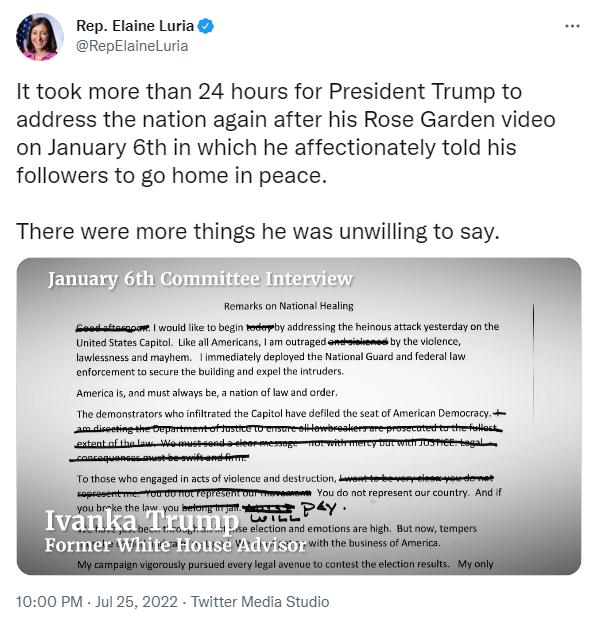 美国国会众议员伊莱恩·卢里亚(Elaine Luria)在社交媒体平台上发布的信息