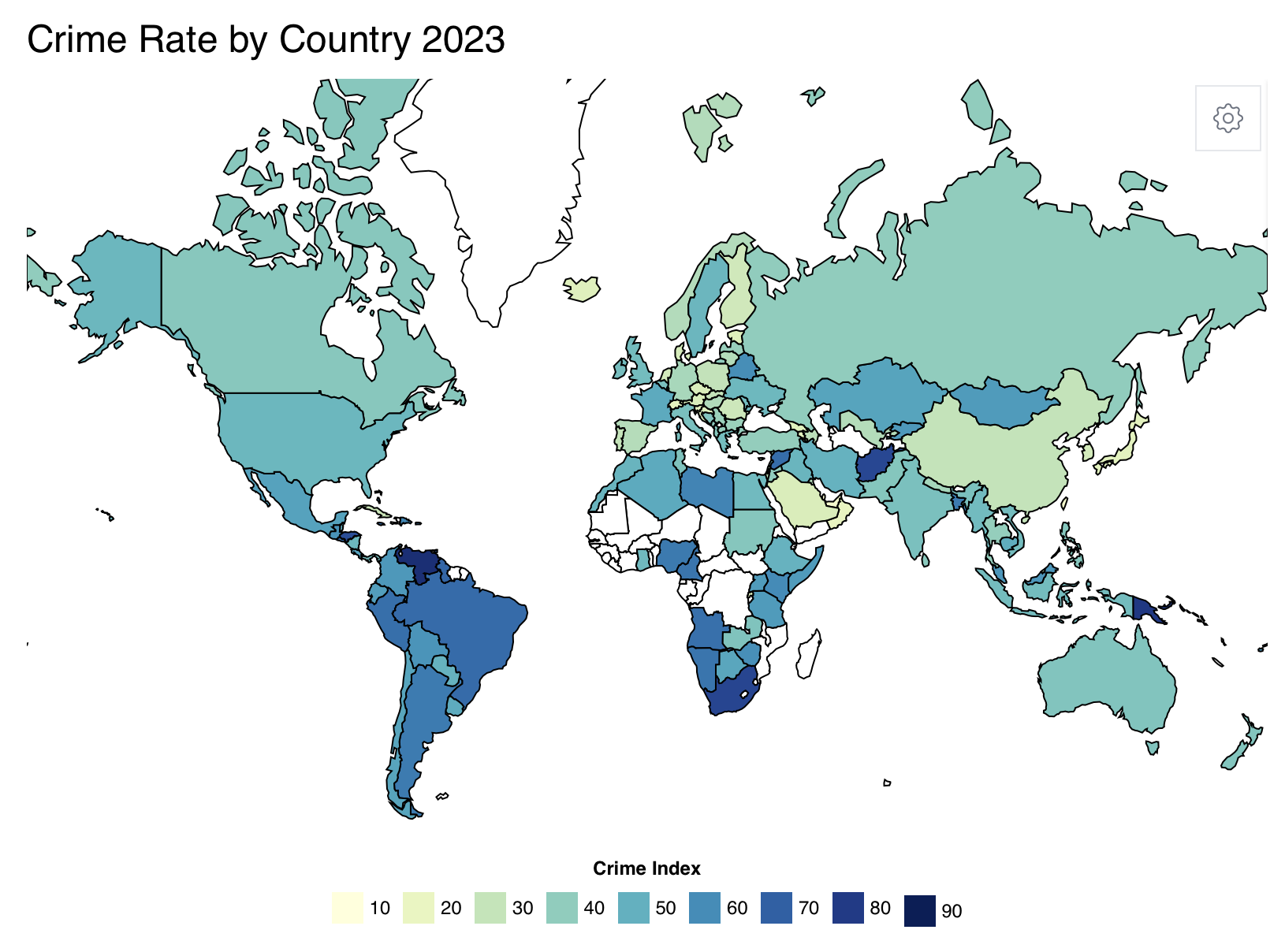 2023年全球136个国家和地区犯罪率排名