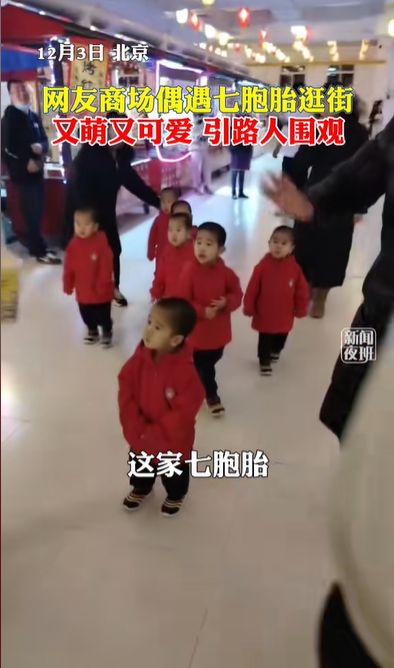 北京，有网友在商场偶遇了七胞胎逛街