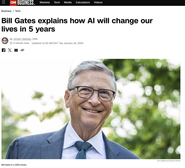 比尔·盖茨预测AI将在未来5年内为每个人带来变革