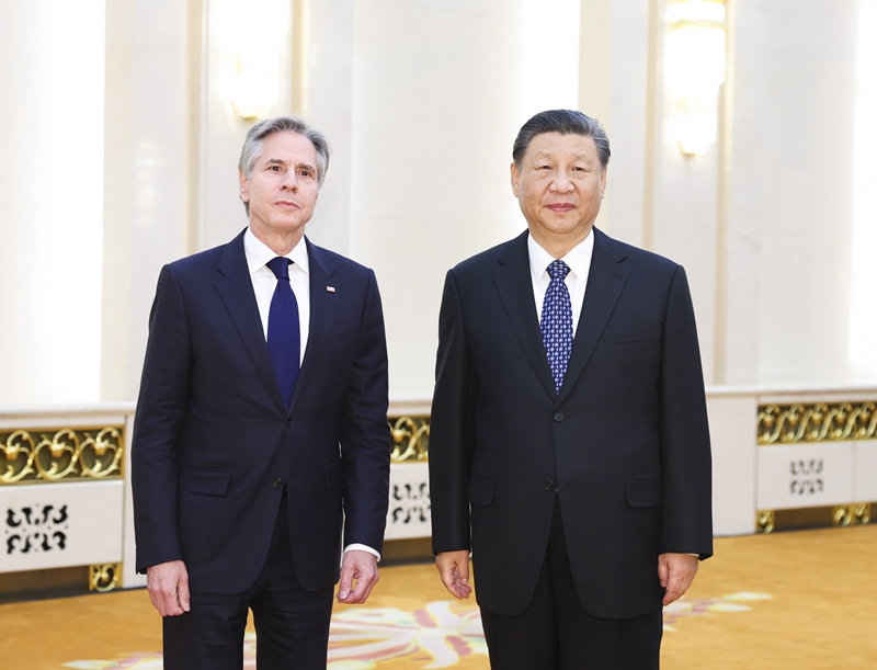 国家主席习近平在北京人民大会堂会见美国国务卿布林肯